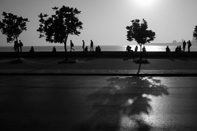 Silhouette people by tree against sky during sunset