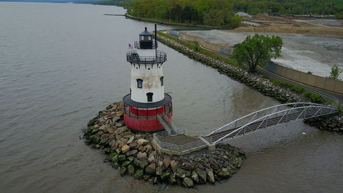 High angle view of nautical vessel on river