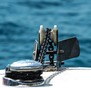 Close-up of pulley on boat