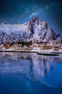 Scenic view of snowcapped mountains against sky during winter