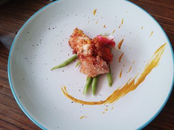 High angle view of food in plate