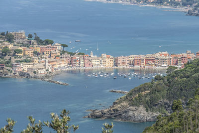 Panoramic aerial view of sestri levante and the gulf of tigullio from the path to punta manara