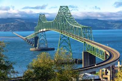 View of the astoria megler bridge crossing the columbia river from astoria, oregon to washington