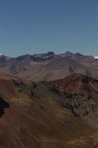 Scenic view of desert against clear blue sky