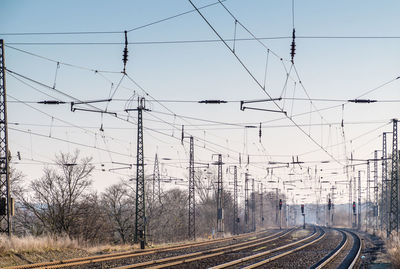 Railroad tracks against clear sky