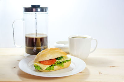 Close-up of breakfast served on table