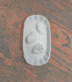High angle view of ice cream in plate on table