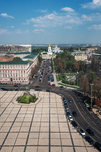 High angle view of cityscape against sky