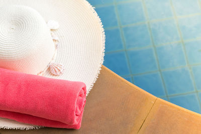 High angle view of hat on swimming pool
