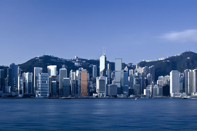 Skyline of victoria harbour on hong kong island from kowloon, hong kong, china, asia