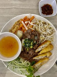 High angle view of meal served in plate