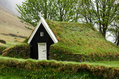 Abandoned turf church in nupsstadur, the smallest one in iceland
