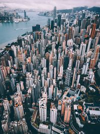 Aerial view of cityscape and sea