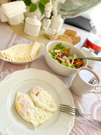 High angle view of food in plate on table