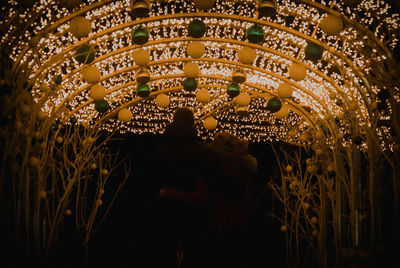 Rear view of people standing against illuminated lights