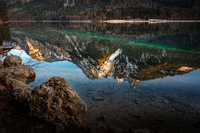 Reflection of rocks in water