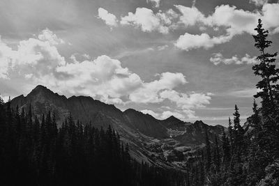 Scenic view of mountains against cloudy sky