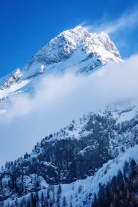 Scenic view of snow covered mountains against sky