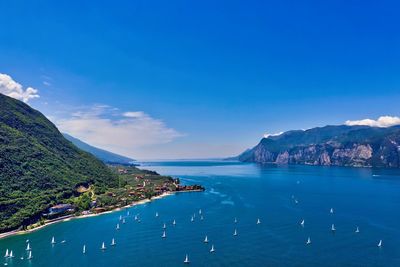 Sailing boats on lake garda, looking south