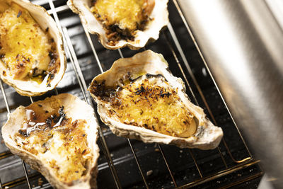 Close-up of food on barbecue grill