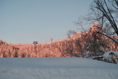 Snow covered landscape against sky