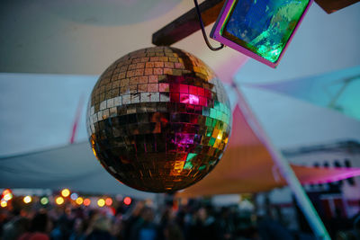 Low angle view of lighting equipment hanging