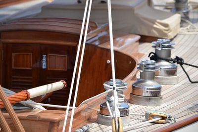 High angle view of capstans on boat