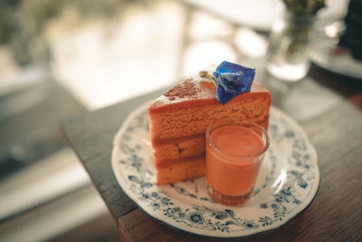 Close-up of dessert in plate on table