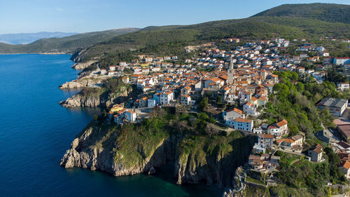 Vrbnik on island krk from above with adriatic sea in background