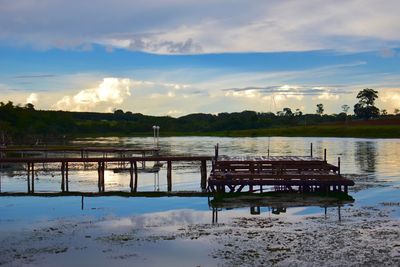 Scenic view of lake against sky