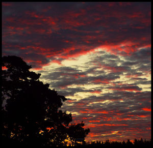 Low angle view of cloudy sky at sunset