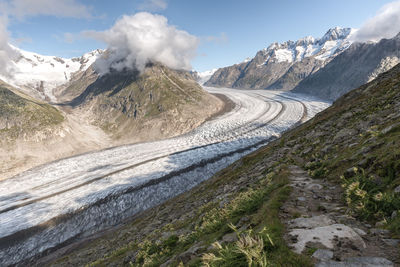 Scenic view of snowcapped mountains against sky