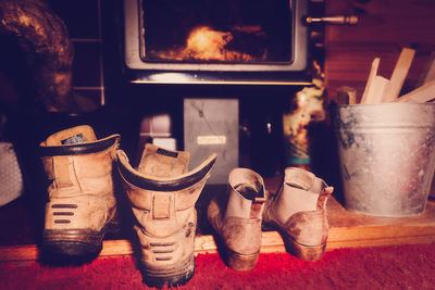 Close-up of footwear at home