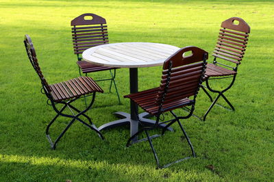 Empty chairs and tables in park