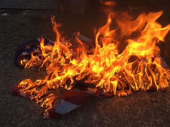 Close-up of burning flag