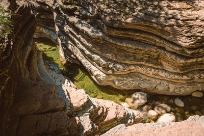 High angle view of river amidst rock formation