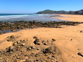 Scenic view of beach against clear sky