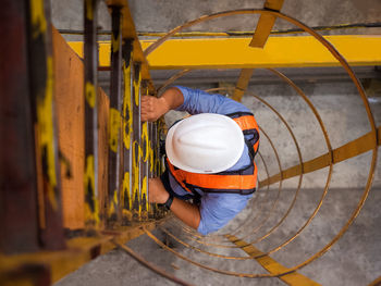 High angle view of construction worker