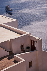 White house with oceanview - stairs in imerovigli village - santorini, greece - architecture, clean