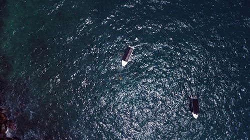 High angle view of sea against clear sky