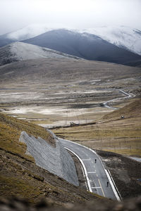 High angle view of mountain road against sky