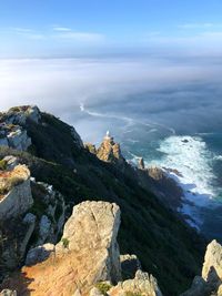 Rocks by sea against sky