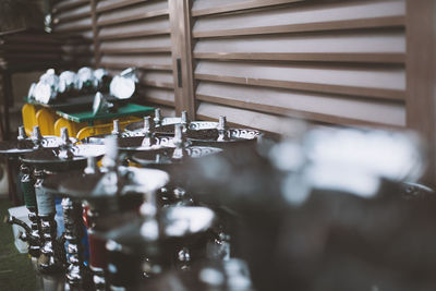 Hookahs arranged on table for sale