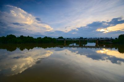 Scenic view of lake against sky during sunset