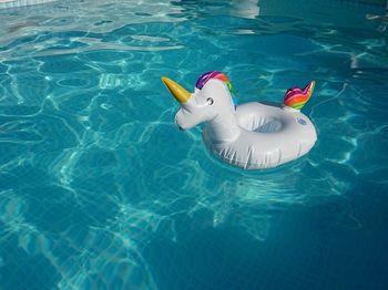 High angle view of inflatable ring in swimming pool