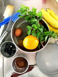 High angle view of fruits in bowl