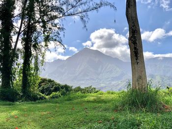 Scenic view of mountains against sky