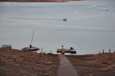High angle view of nautical vessel on sea against sky