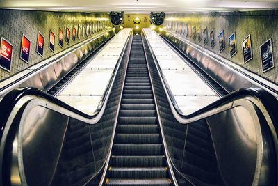 High angle view of escalator at subway station