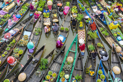 High angle view of floating market